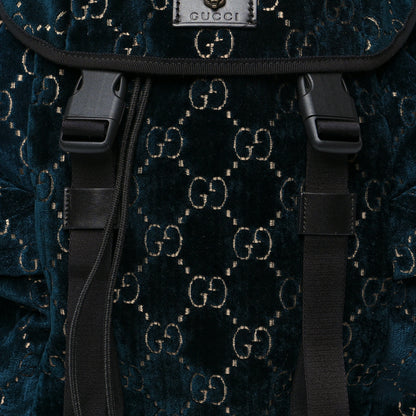 Gucci Velvet GG Monogram Web Medium Double Buckle Backpack Blue Beige Black 8 of 10