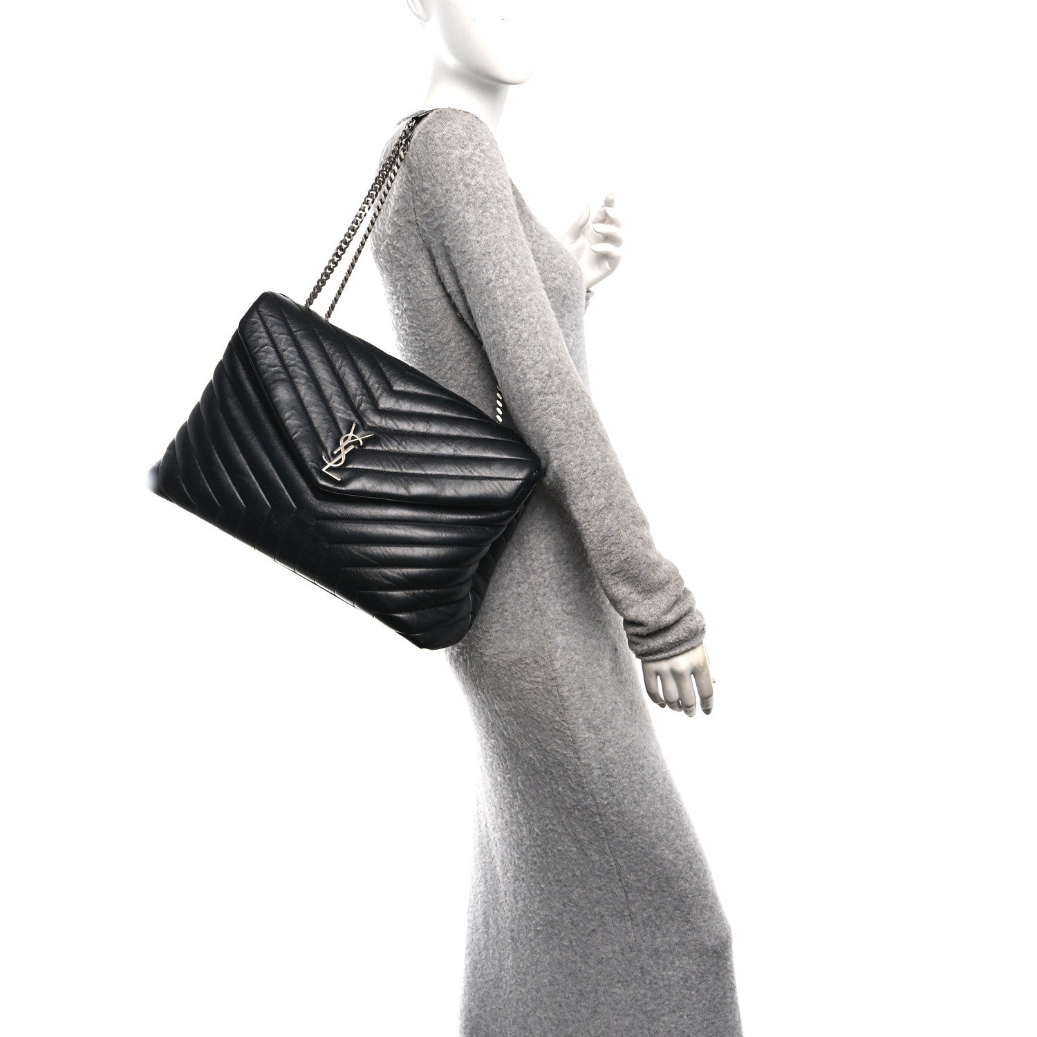 Saint Laurent Calfskin Y Quilted Monogram Large Loulou Chain Satchel Black 2 of 9