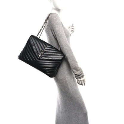 Saint Laurent Calfskin Y Quilted Monogram Large Loulou Chain Satchel Black 2 of 9