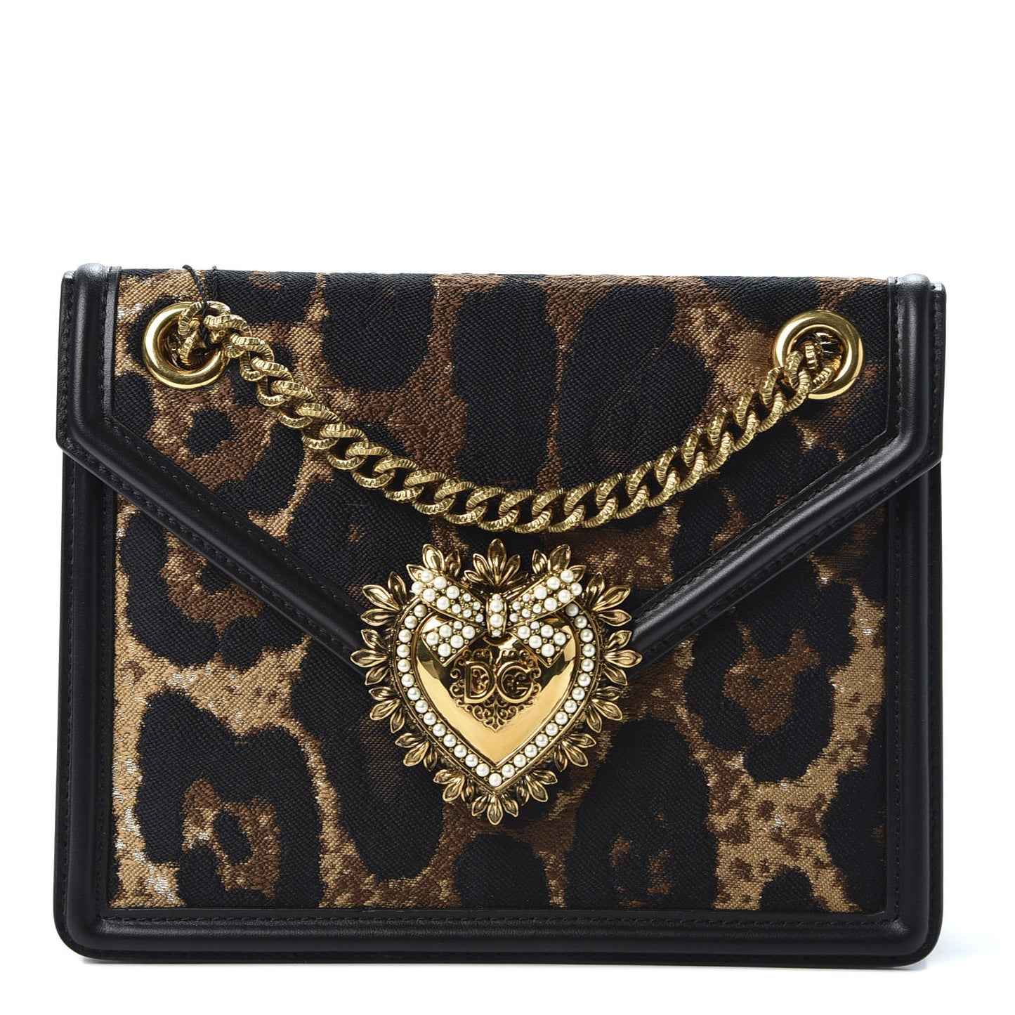 Jacquard Leopard Print Smooth Calfskin Medium Devotion Crossbody Bag Black