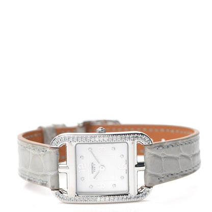 Hermes Stainless Steel Alligator Diamond Bezel Grey Sapphire Mother of Pearl 23mm Cape Cod Quartz Watch Gris Perle 2 of 5