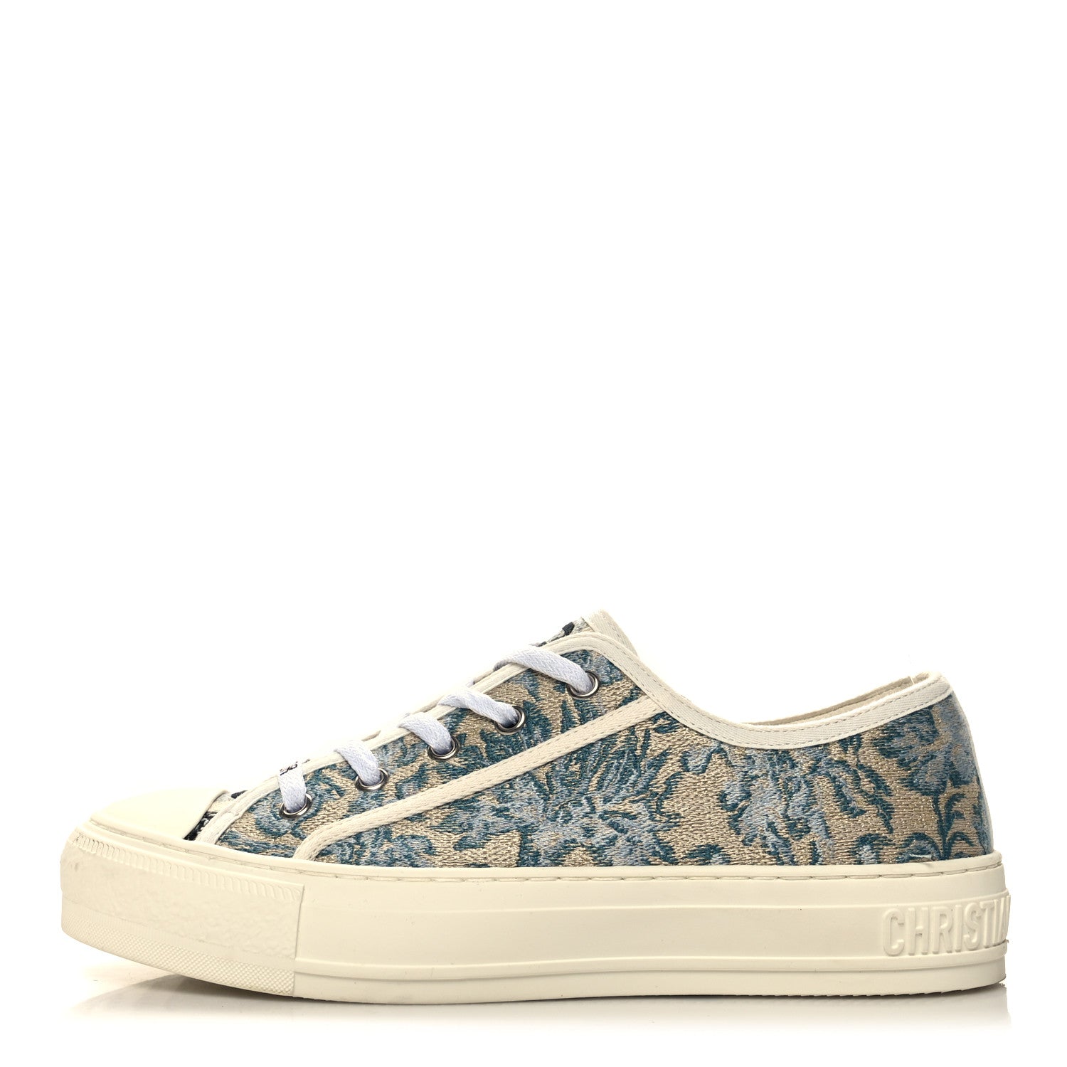 Christian Dior Canvas Floral Embroidered Womens Walk'N'Dior Low Top Sneakers 38 Duck Blue 1 of 10
