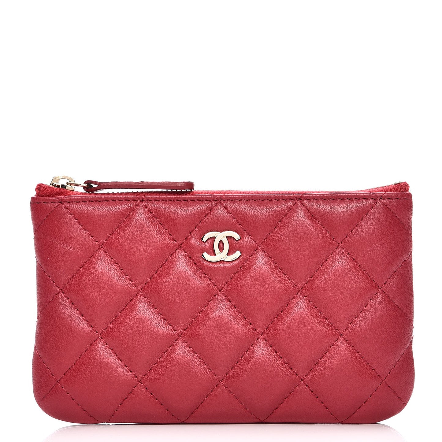Lambskin Quilted Small Cosmetic Case Dark Pink