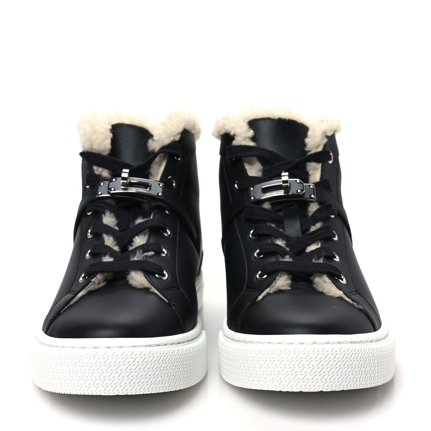 Hermes Calfskin Woolskin Daydream Sneakers 38.5 Black Ecru 2 of 7