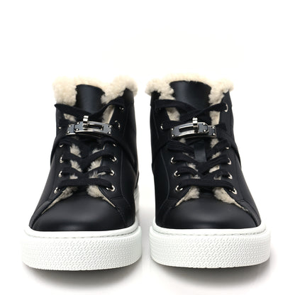 Hermes Calfskin Woolskin Daydream Sneakers 38.5 Black Ecru 2 of 7