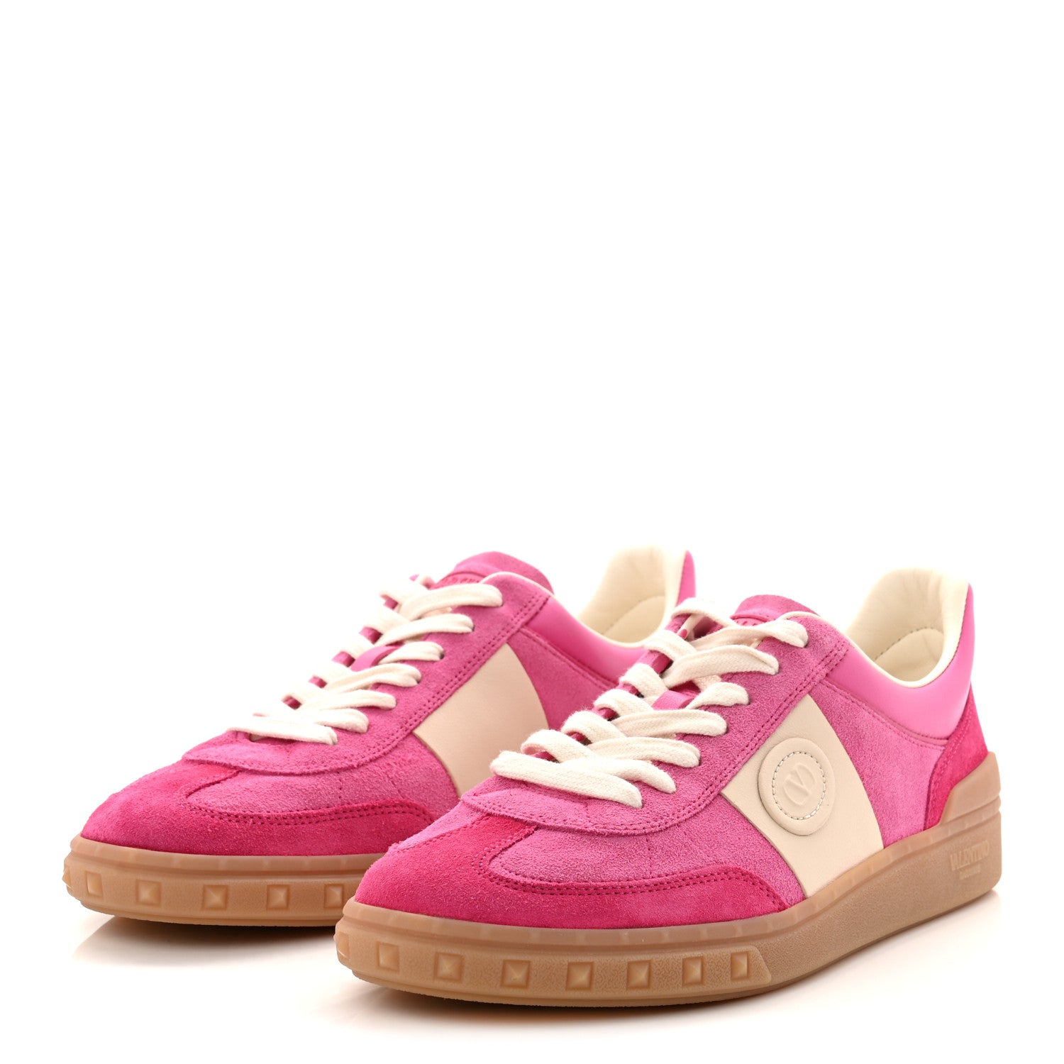 Valentino Garavani Suede Calfskin Womens Upvillage Crosta Low Top Sneakers 40 Pink Ivory 4 of 10