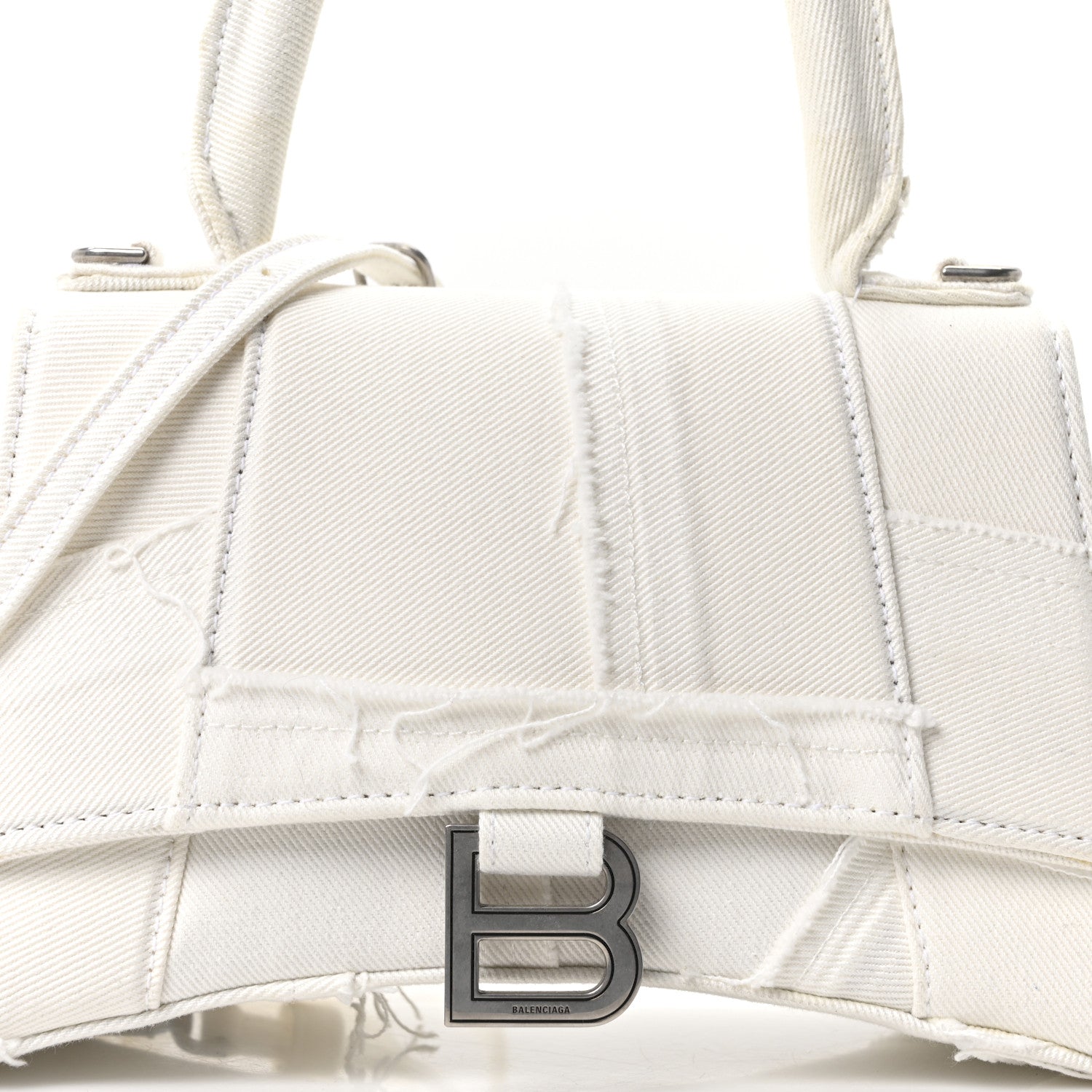 Balenciaga Denim Patchwork Small Hourglass Top Handle Bag Optic White 8 of 10