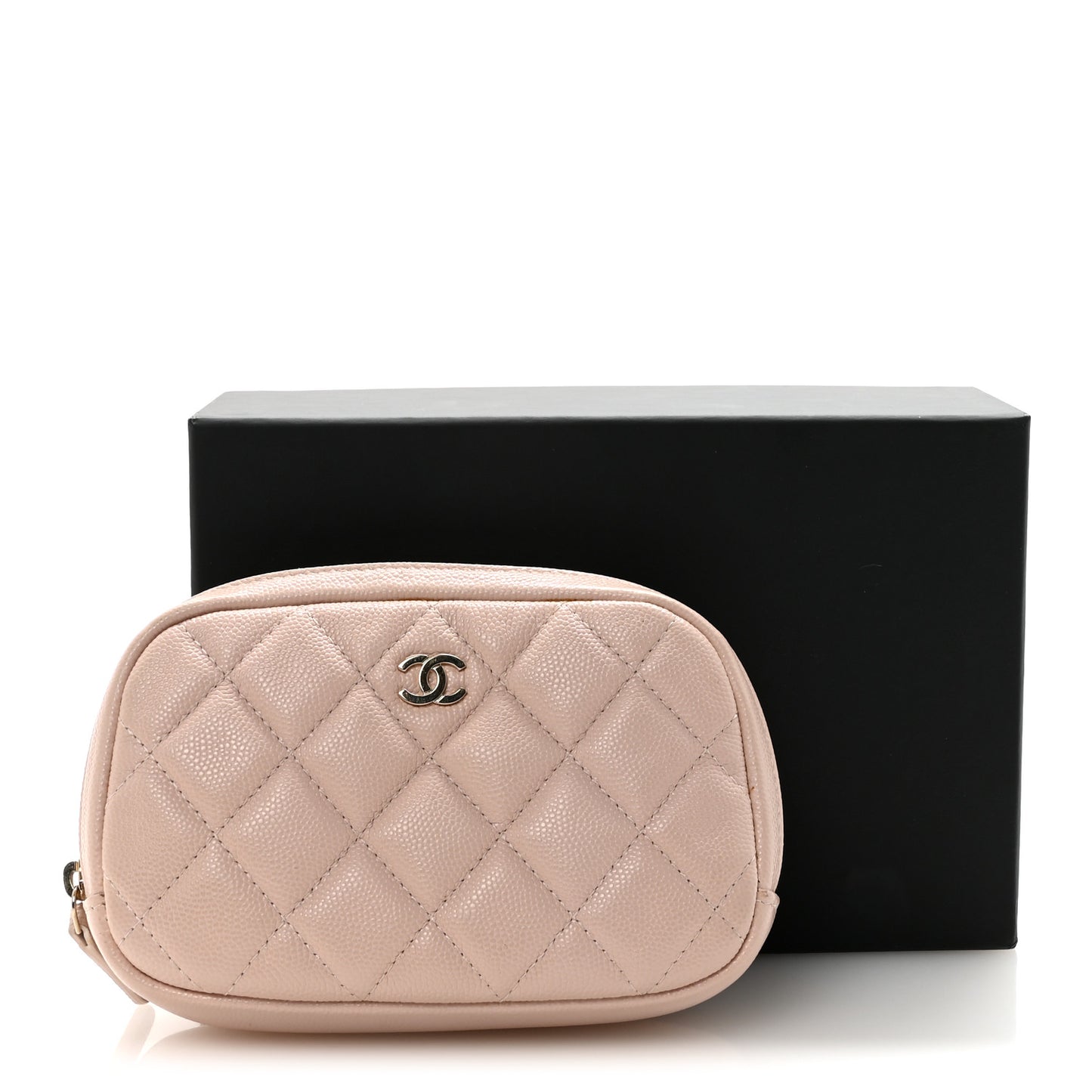Caviar Quilted Small Curvy Pouch Cosmetic Case Light Pink