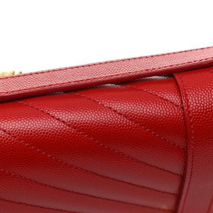 Saint Laurent Grain De Poudre Matelasse Chevron Large Monogram Satchel Lipstick Red 11 of 11