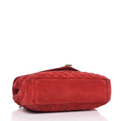 Saint Laurent Suede Mixed Matelasse Triquilt Large Monogram Envelope Satchel Red 4 of 10