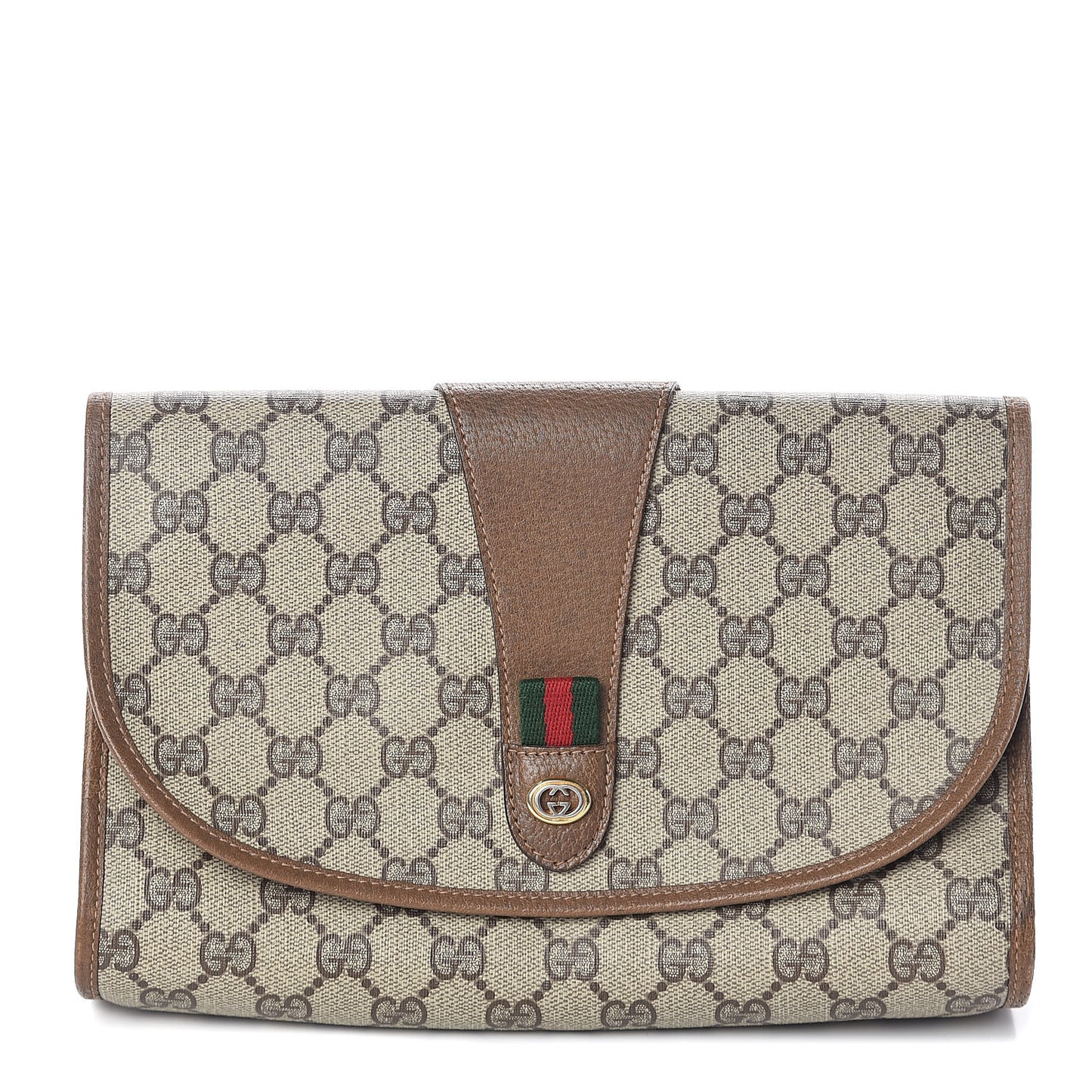 Coated Canvas Monogram Web Clutch Brown