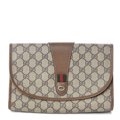 Gucci Coated Canvas Monogram Web Clutch Brown 1 of 11