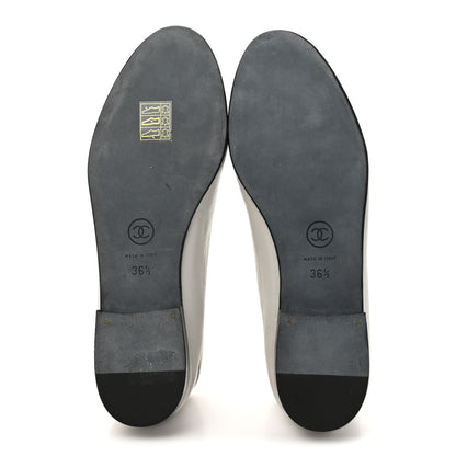 Chanel Lambskin Cap Toe CC Ballerina Flats 36.5 Grey Black 6 of 8