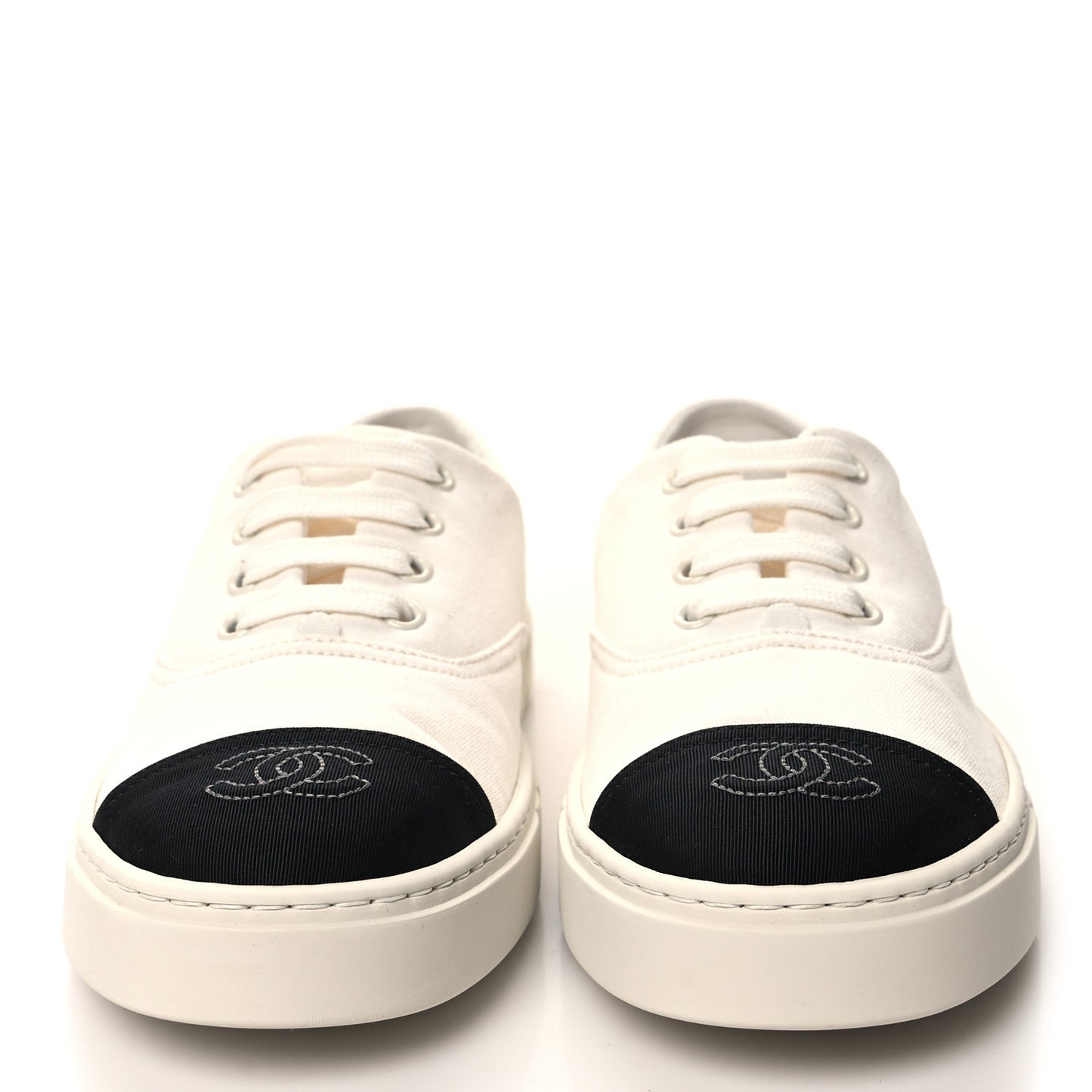 Canvas Grosgrain Cap Toe CC Sneakers 39 Ivory Black