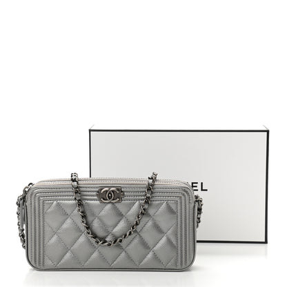 Chanel Metallic Caviar Quilted Small Boy Clutch With Chain Silver 14 of 14