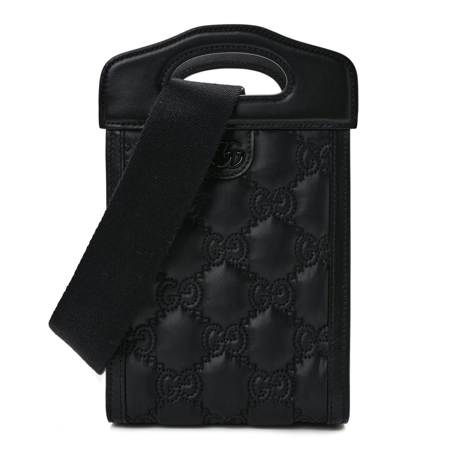 Nylon Calfskin Enamel GG Matelasse Mini Top Slip Handle Crossbody Bag Black