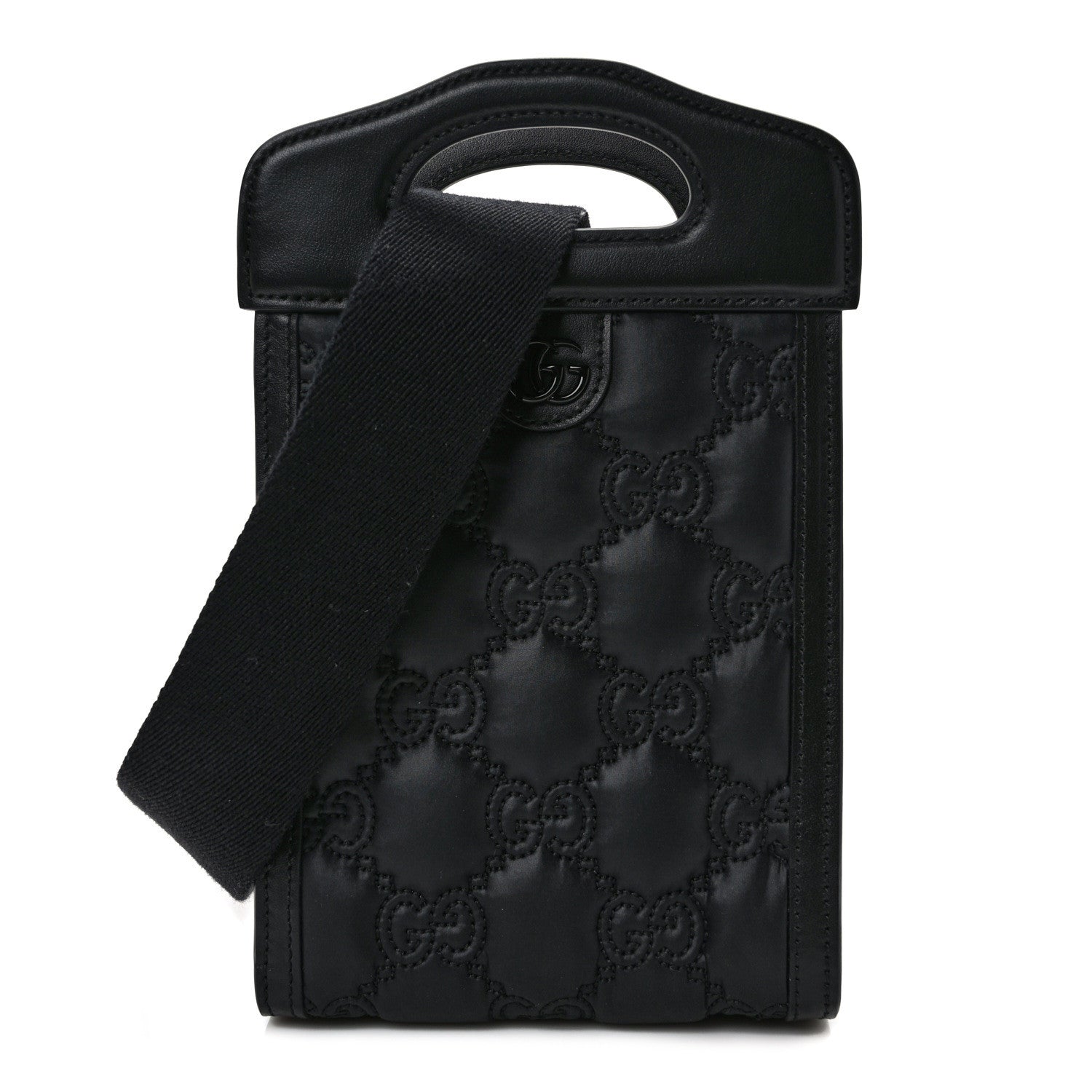 Gucci Nylon Calfskin Enamel GG Matelasse Mini Top Slip Handle Crossbody Bag Black 1 of 8