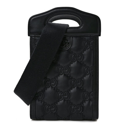 Gucci Nylon Calfskin Enamel GG Matelasse Mini Top Slip Handle Crossbody Bag Black 1 of 8
