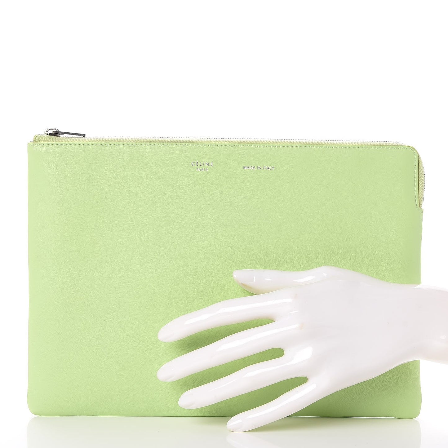 Plastic Bag with Cloudy Lambskin Solo Zip Pouch Clutch Lime