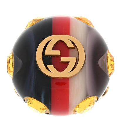 Gucci Crystal Resin Sylvie Vintage Web Ring M White Red Blue 1 of 5