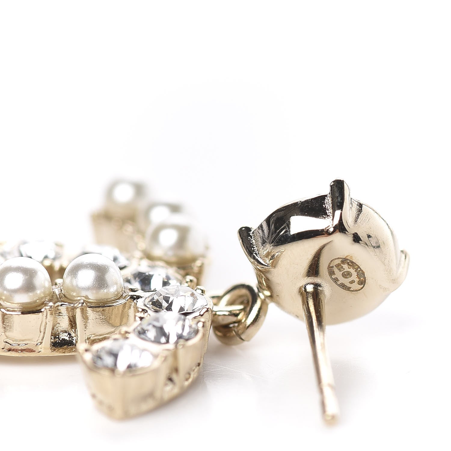 Chanel Crystal Pearl Dazzling Domino CC Drop Earrings Gold 4 of 5