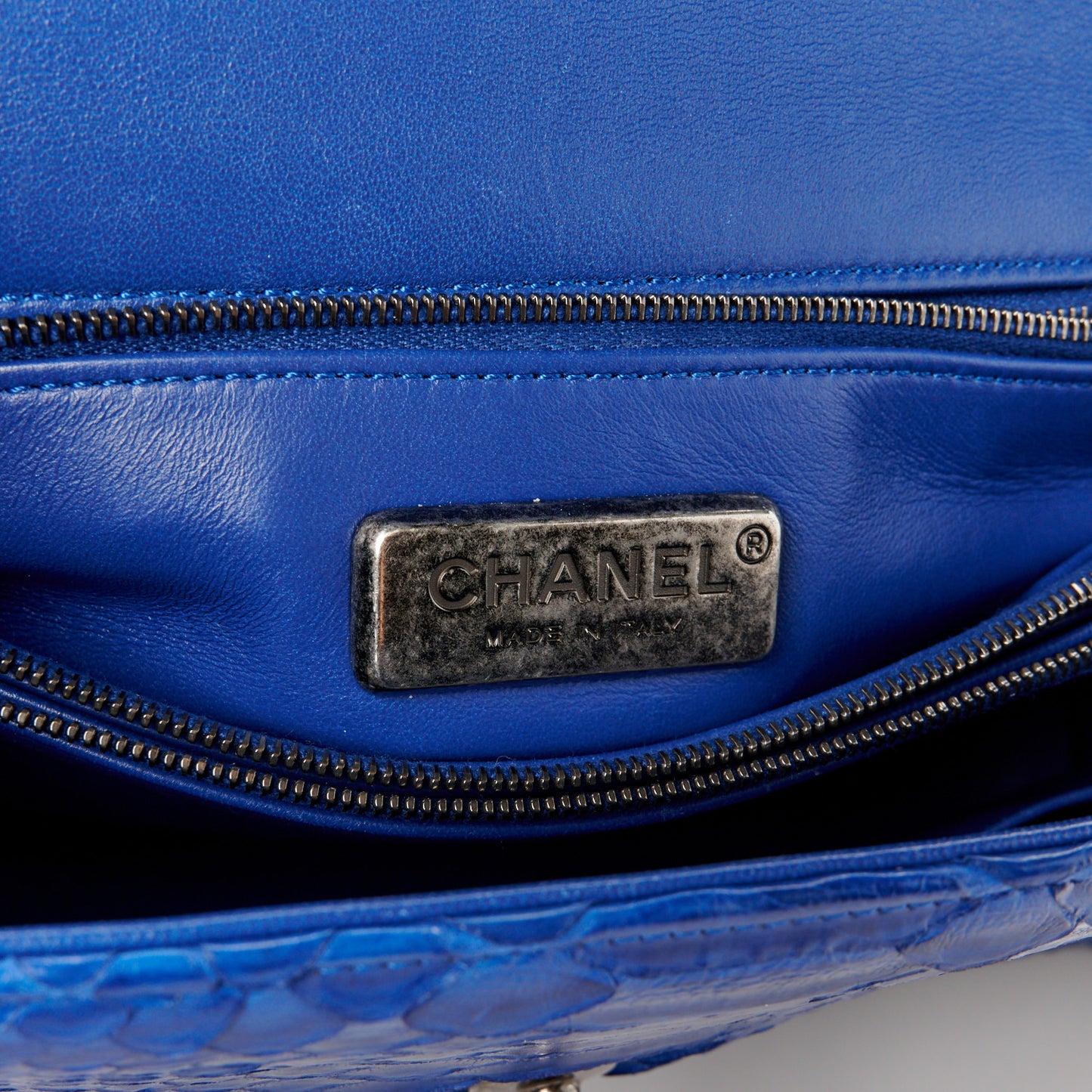 Snakeskin Small Coco Handle Flap  Blue