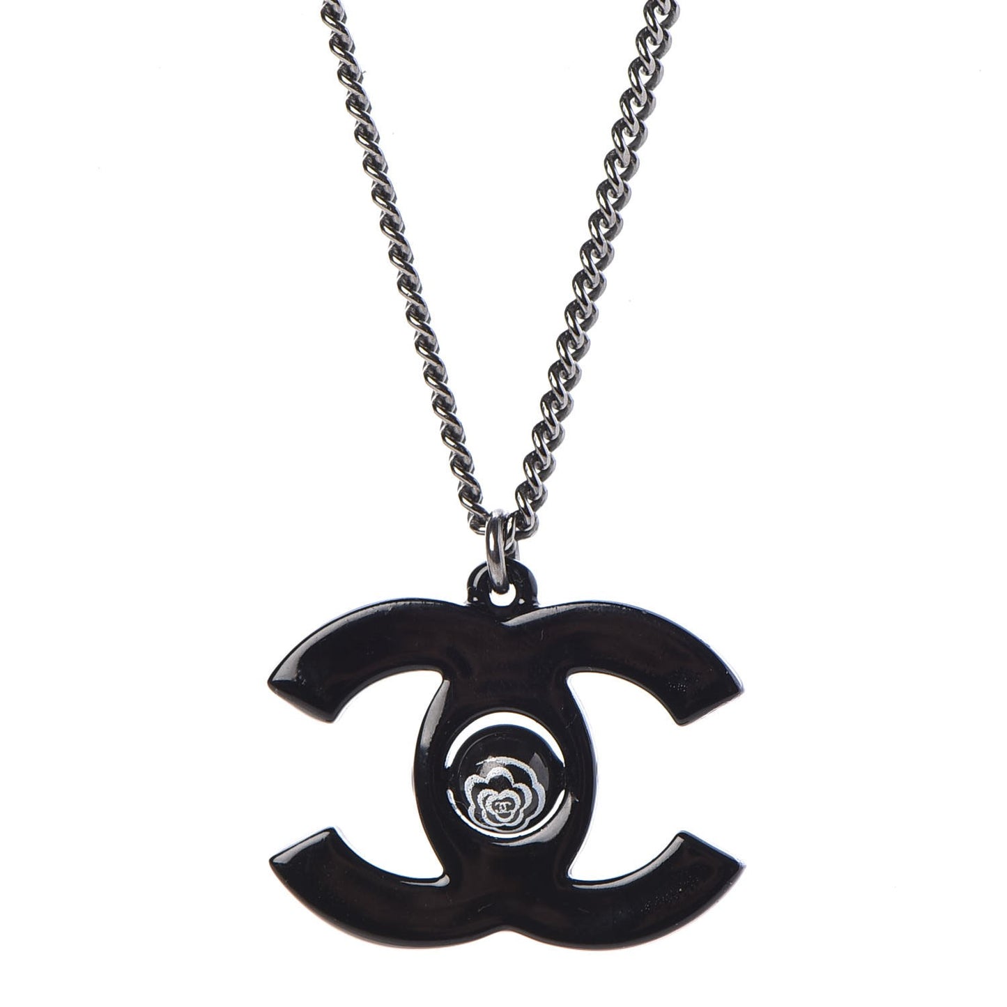 Enamel CC Camellia Necklace Black