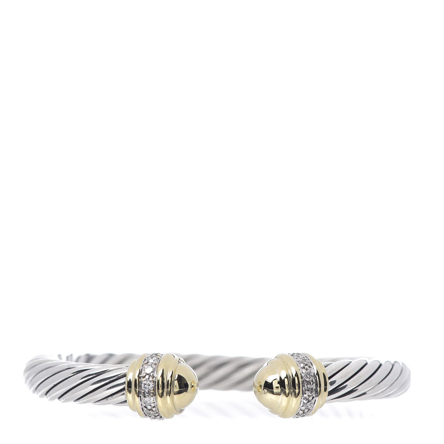 Sterling Silver 18K Yellow Gold Diamond 7mm Cable Classics Dome Bracelet