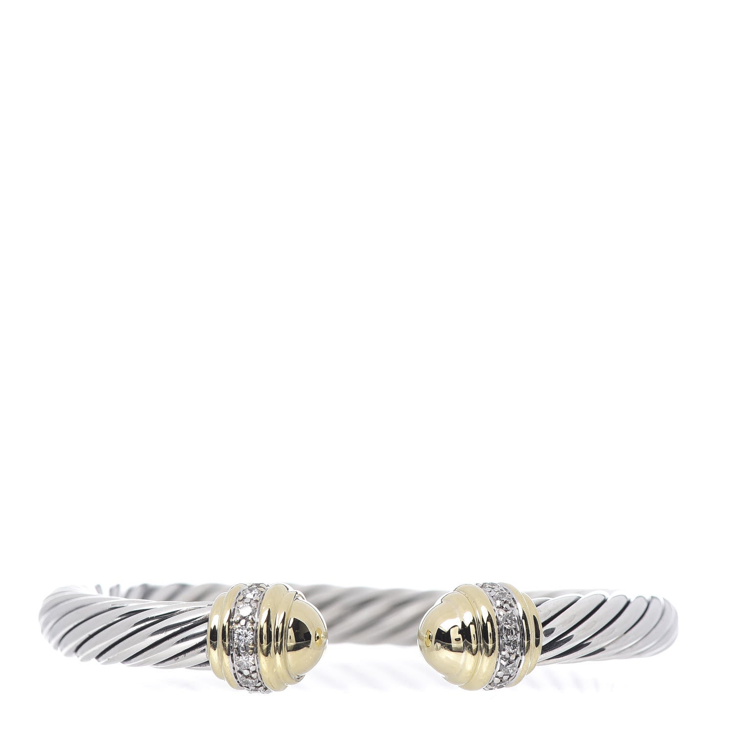 David Yurman Sterling Silver 18K Yellow Gold Diamond 7mm Cable Classics Dome Bracelet 1 of 5
