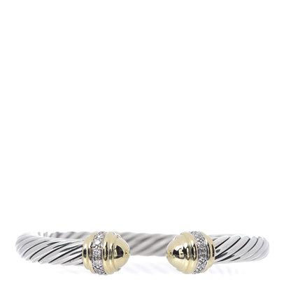 David Yurman Sterling Silver 18K Yellow Gold Diamond 7mm Cable Classics Dome Bracelet 1 of 5