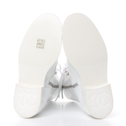 Chanel Calfskin CC Lace Up Boots 37.5 White 5 of 9