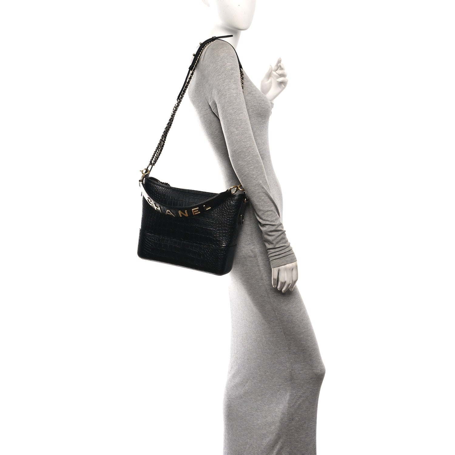Chanel Crocodile Embossed Calfskin Medium Gabrielle Cocodile Hobo Black 2 of 10