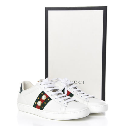 Gucci Calfskin Web Pearl Studded Womens Ace Sneakers 35.5 White 11 of 11