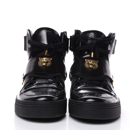 Gucci Calfskin Mens High Top Tiger Sneakers 10 Black 2 of 9