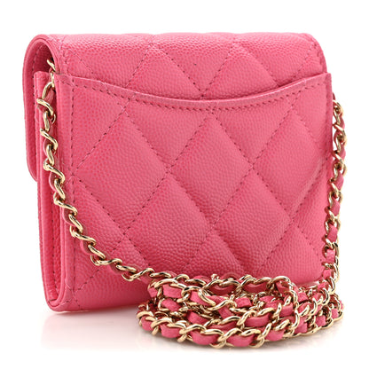 Chanel Caviar Quilted Flap Card Holder On Chain Pink 3 of 14