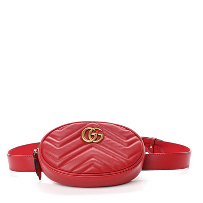 Gucci Calfskin Matelasse GG Marmont Belt Bag 85 34 Hibiscus Red 1 of 4
