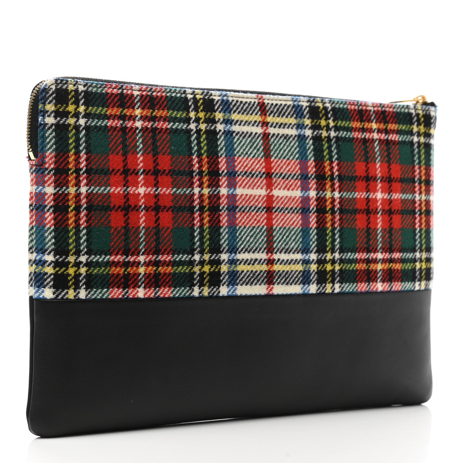 Celine Calfskin Tartan Felt Plaid Clutch Black Multicolor 3 of 7