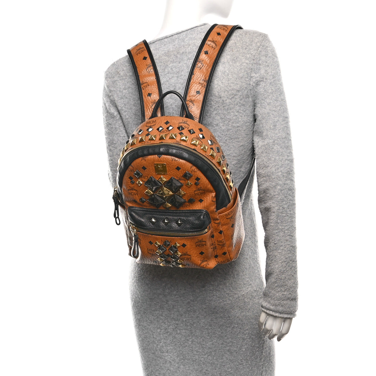 MCM Visetos Studded Colorblock Small Stark Brock Backpack 
