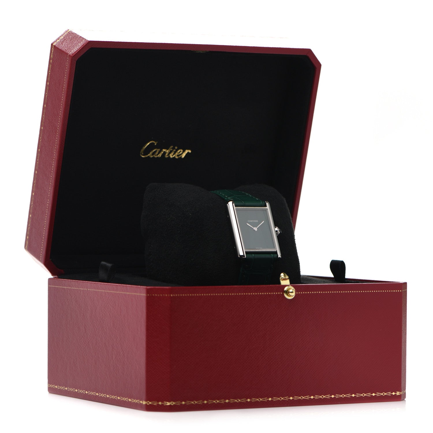 Cartier Stainless Steel Alligator 25mm Must de Cartier Tank Quartz Watch Green 5 of 5