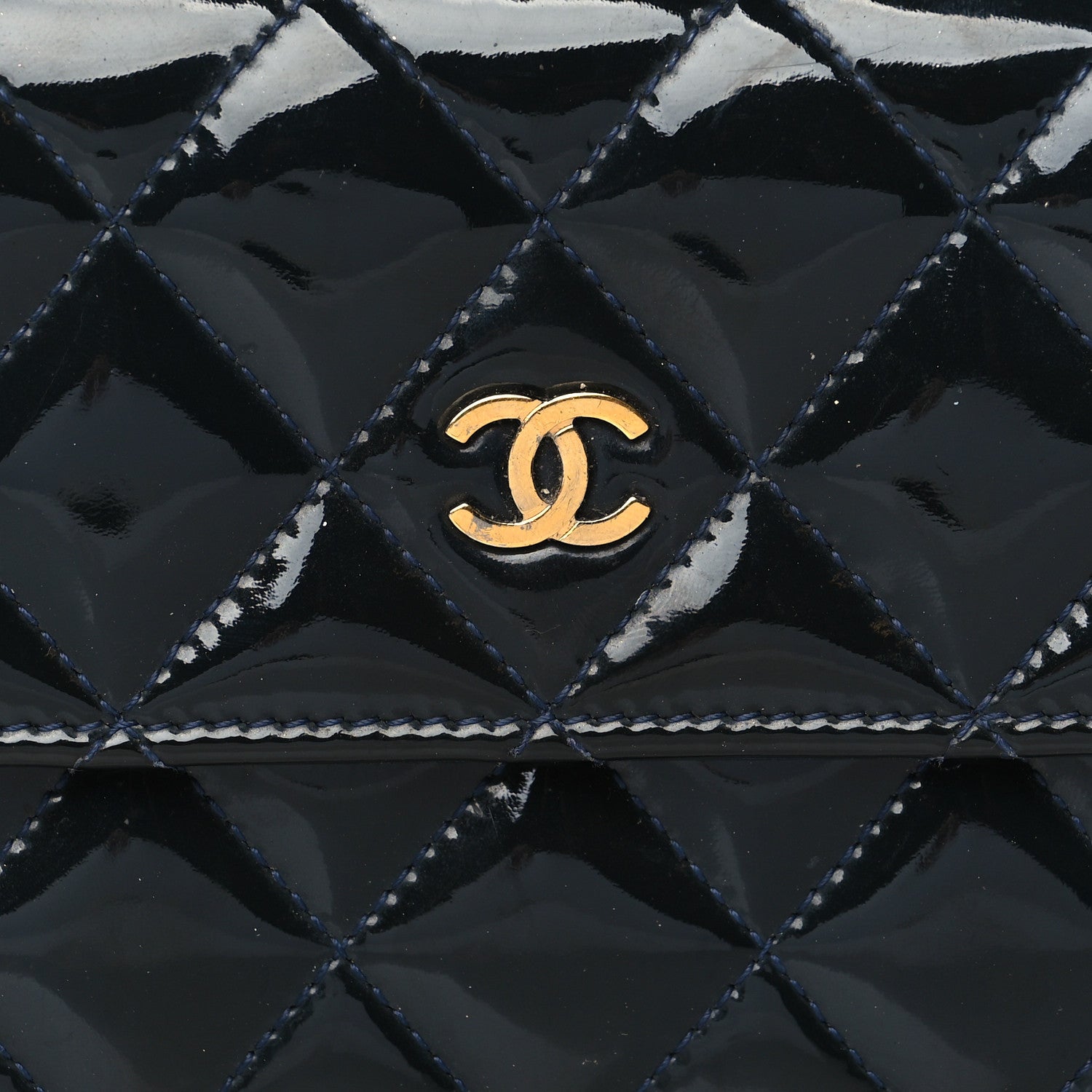 Chanel Patent Quilted Large Flap Wallet Navy 9 of 10