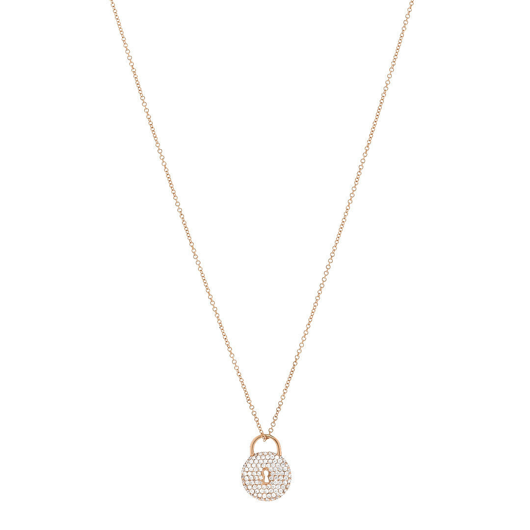 Tiffany 18K Rose Gold Diamond Lock Pendant Necklace 1 of 5