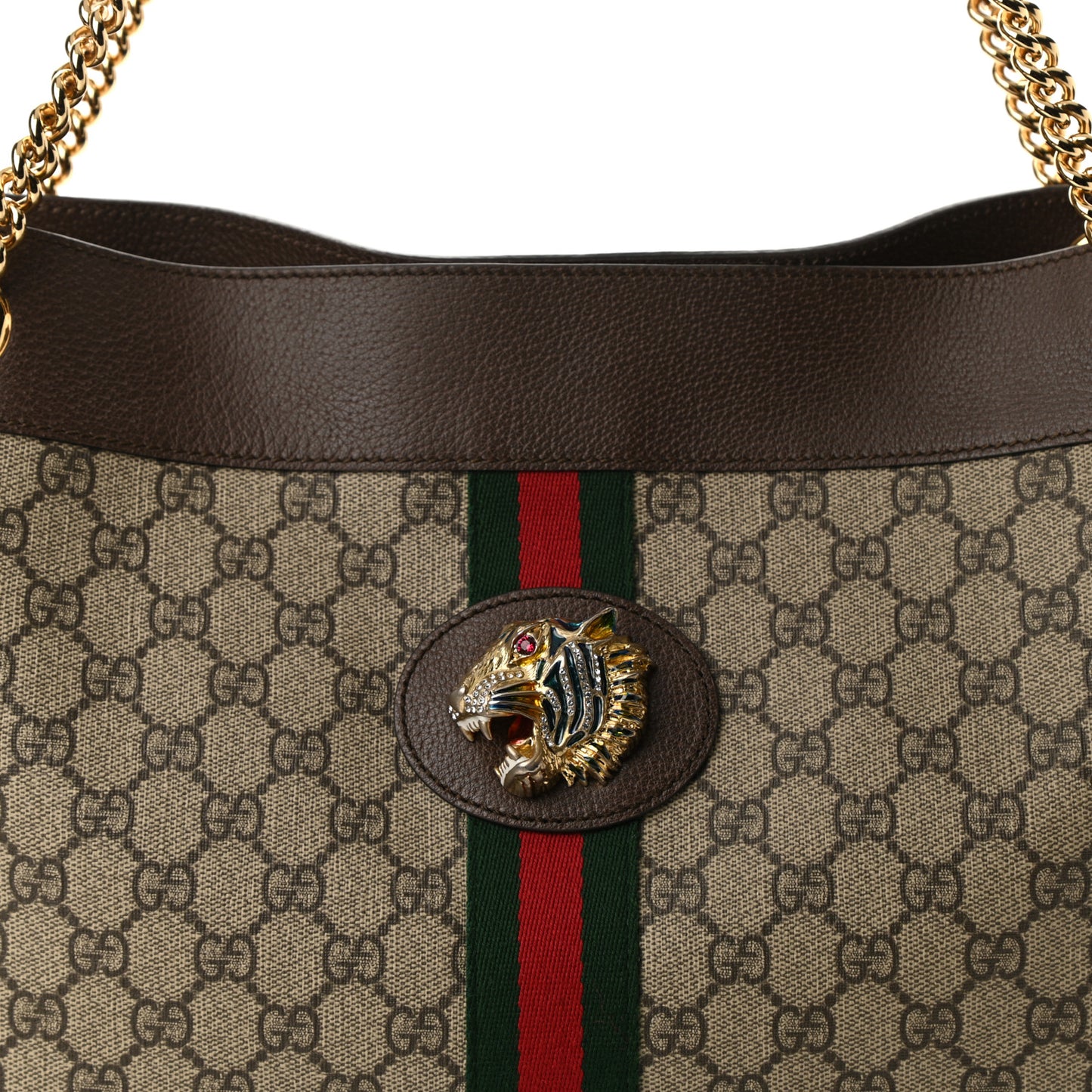 GG Supreme Monogram Large Rajah Chain Tote Beige New Acero