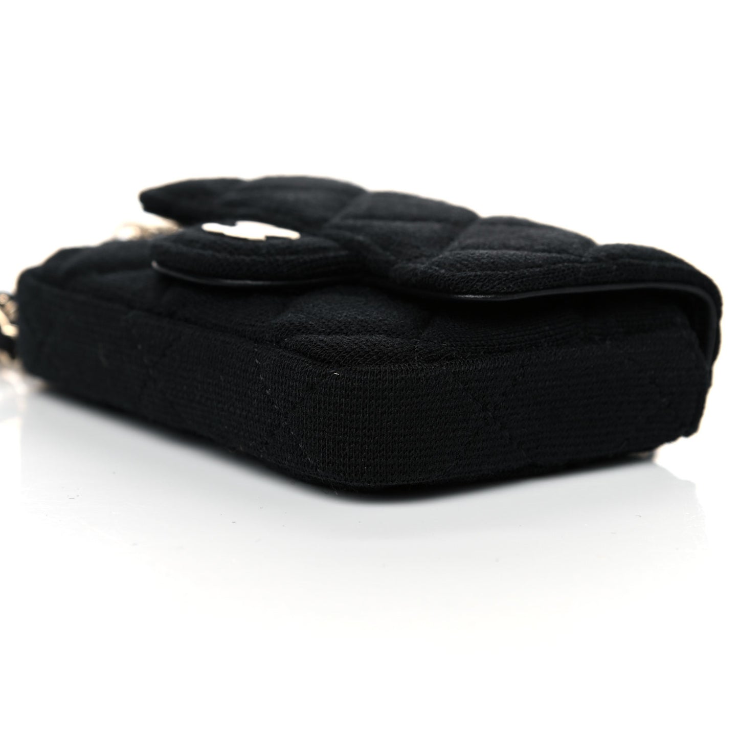 Jersey Quilted Flap Chain Waist Bag Black