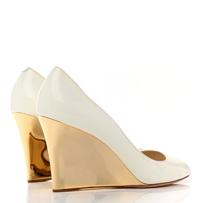 Jimmy Choo Patent Peep Toe Wedge Pumps 41 White Gold 4 of 8