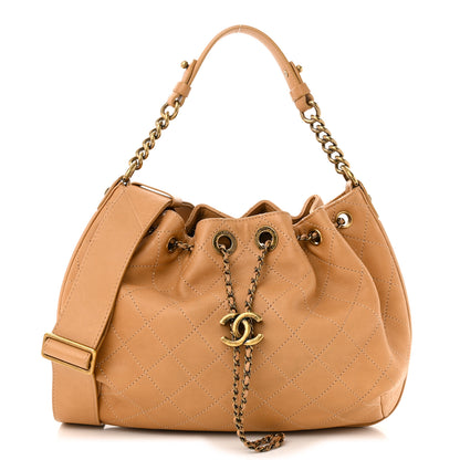 Chanel Calfskin Stitched Large Paris Rome Drawstring CC Bag Beige 1 of 10