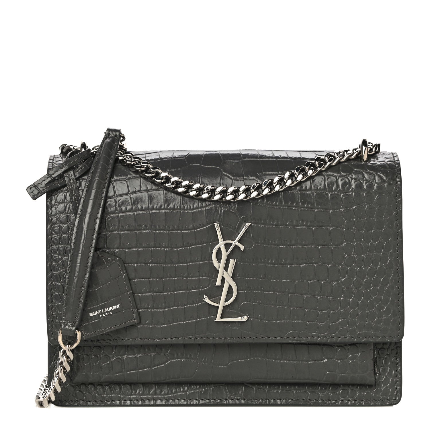 Saint Laurent Calfskin Crocodile Embossed Medium Monogram Sunset Dark Green 1 of 9