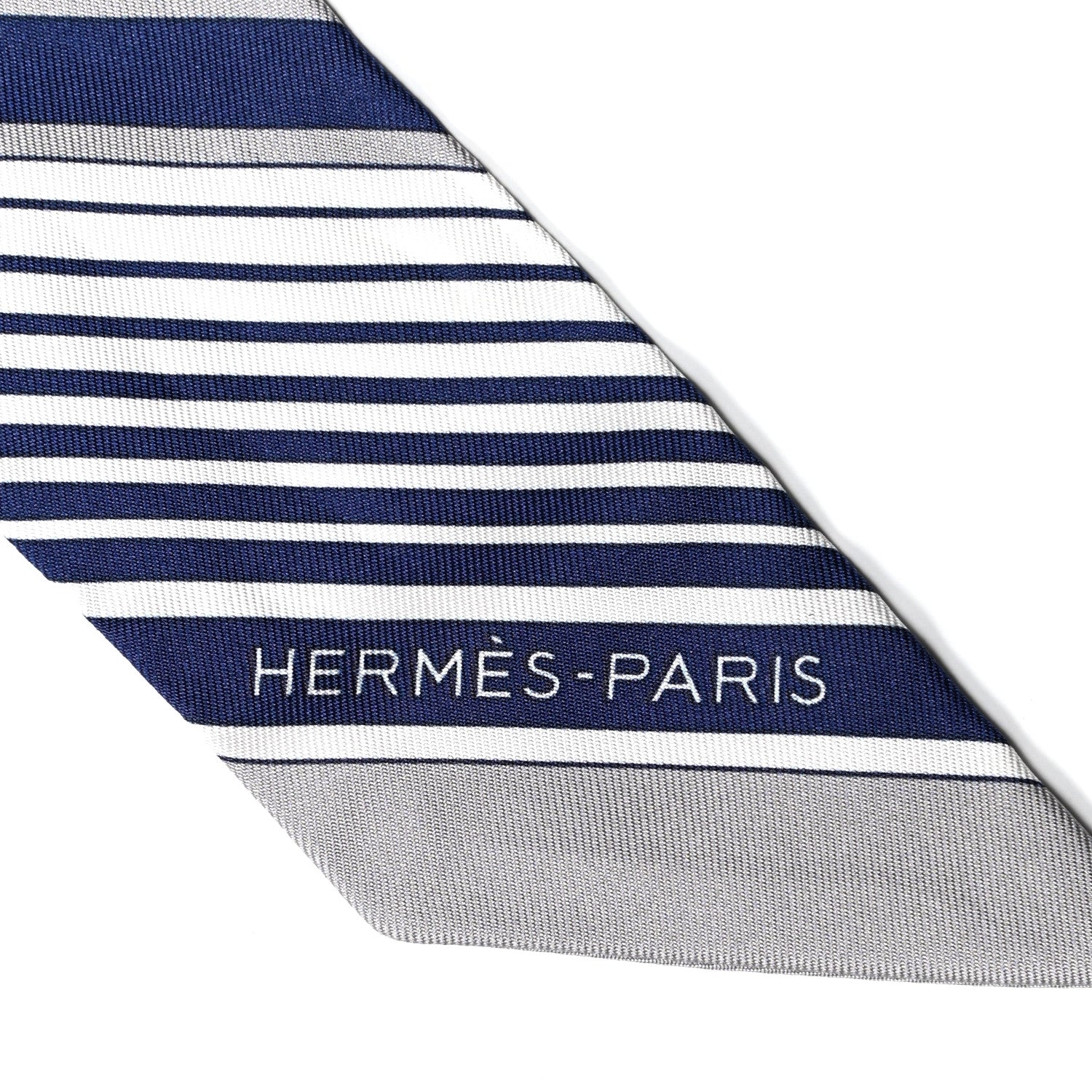 Hermes Silk Ex-Libris Twilly White Marine Gris 5 of 5