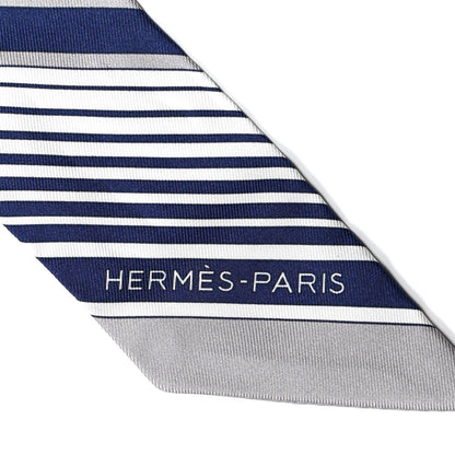 Hermes Silk Ex-Libris Twilly White Marine Gris 5 of 5