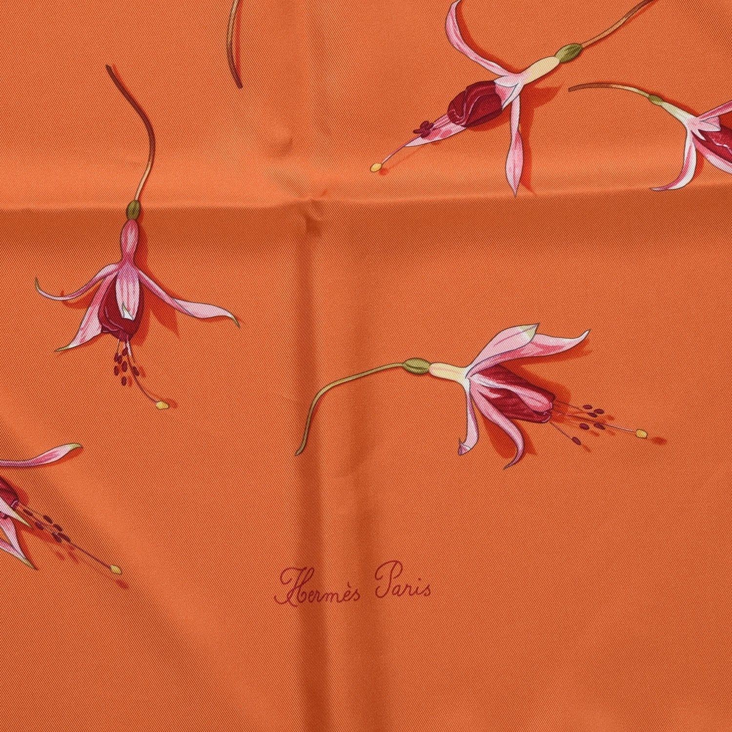 Hermes Silk Fleurs De Fuchsia Scarf 90 Orange 4 of 6
