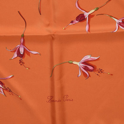 Hermes Silk Fleurs De Fuchsia Scarf 90 Orange 4 of 6
